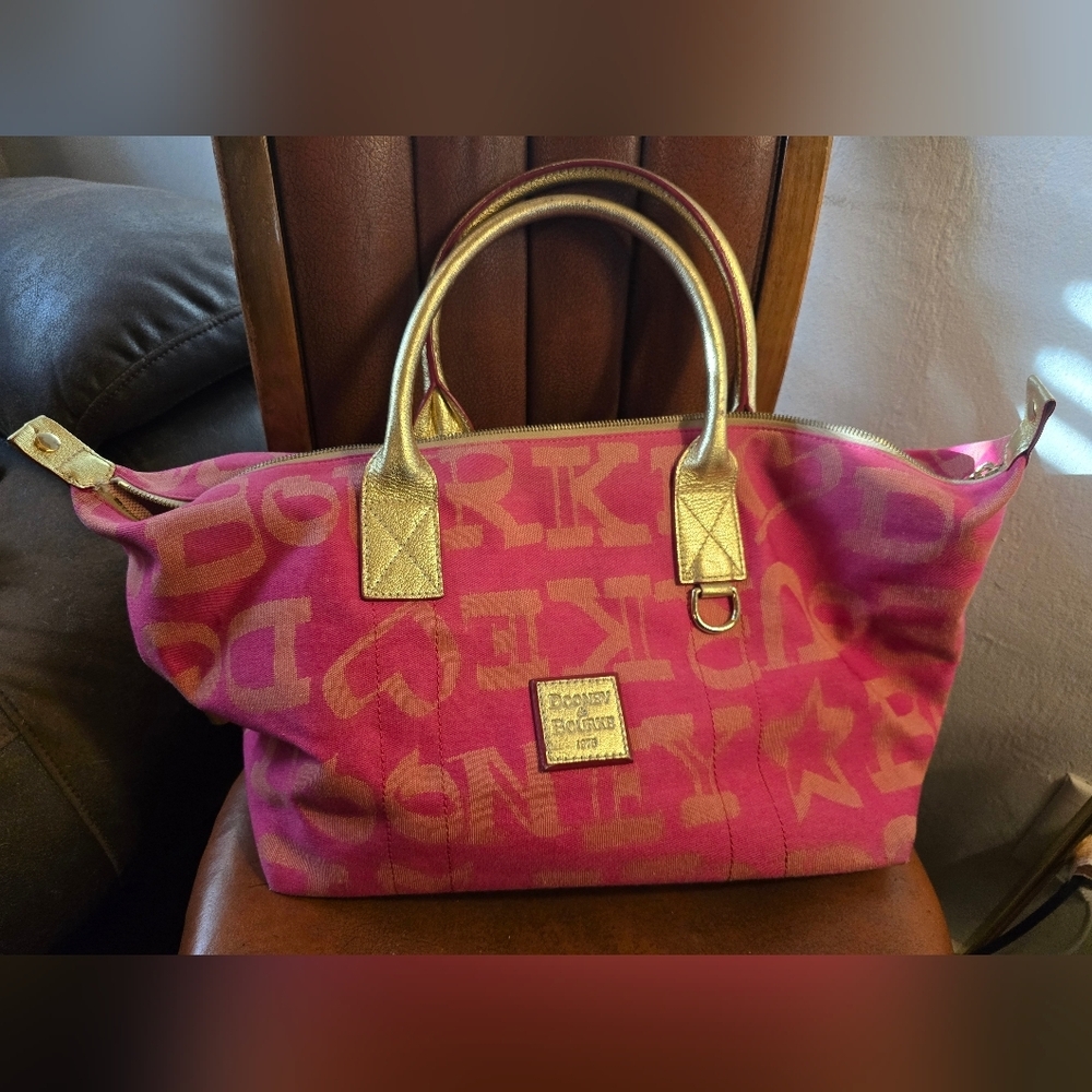 Dooney & Bourke Vintage Pink Graffiti Rare Tote with Gold Accents